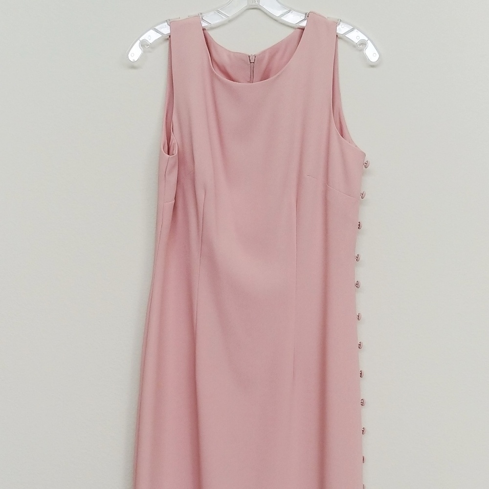 Vintage Pink Sheath Dress w/side slit & buttons
